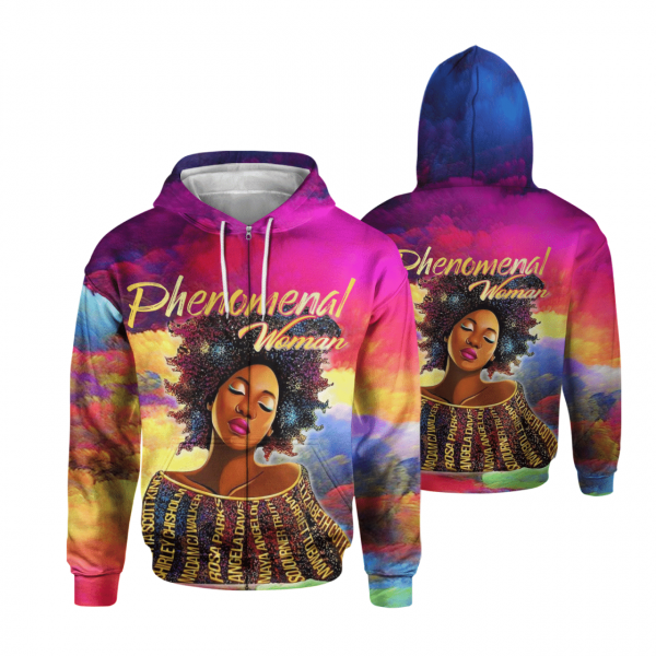 Phenomenal Woman Art Black Girl All Over Print 3D Unisex Zip Up Hoodie Us Size