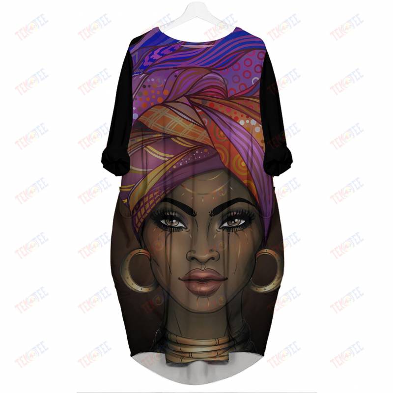 Temotee Beautiful Afro Woman 3D Pocket Dress Afro Girl Shirt African American Woman Gift Idea TMT7094