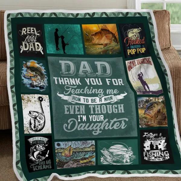 To My Dad Thank You For Teaching Me Fleece Blanket Gift For Dad From Daughter Home Decor Bedding Couch Sofa Soft And Comfy Cozy