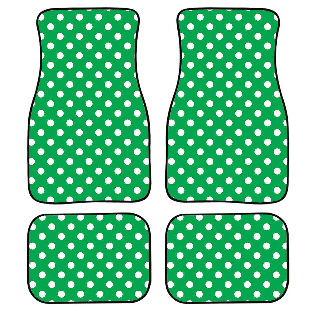 Green And White Polka Dot Pattern Print Front And Back Car Floor Mats, Front Car Mat