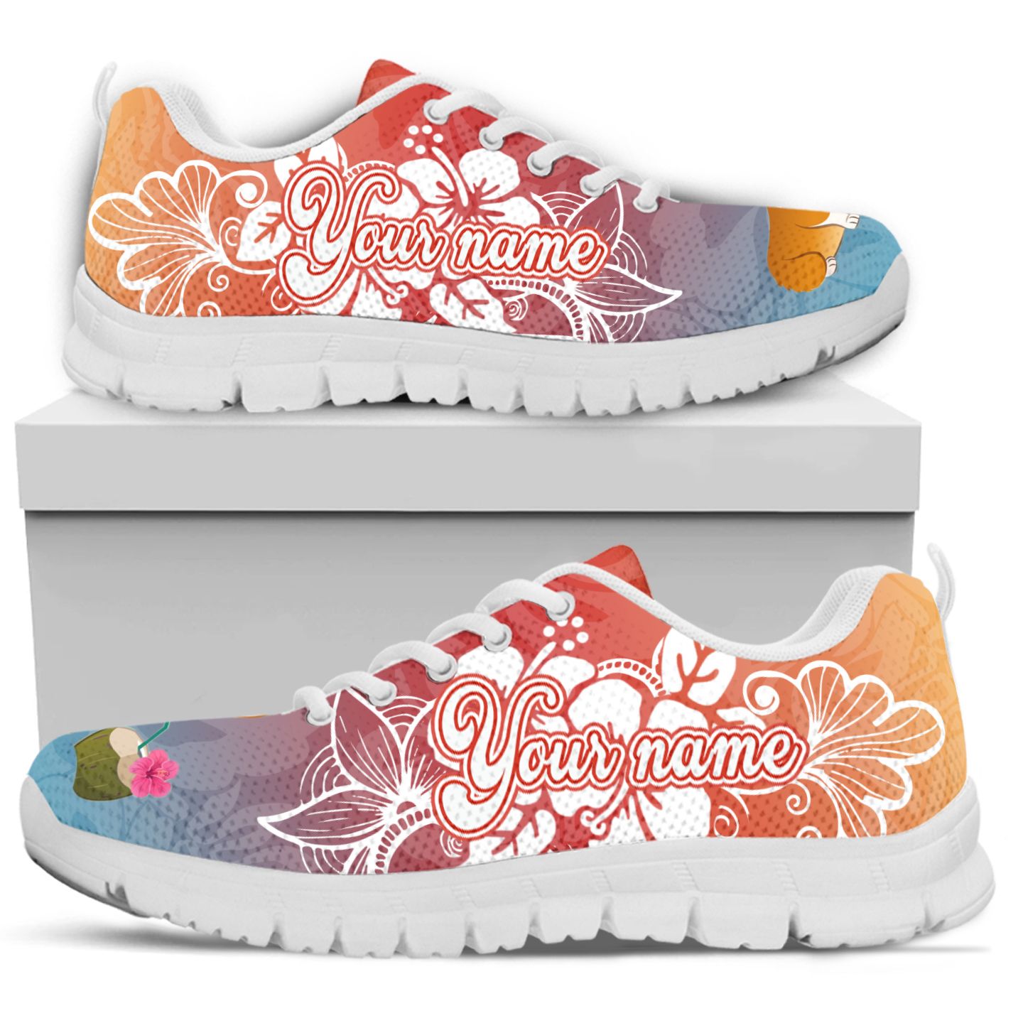 Corgi Tropical Flowers Custom Name Women Sneakers For Dog Lovers