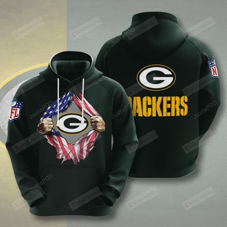 Green Bay Packers Inside America Flag Limited Edition Full 3D All Over Print Hoodie Unisex Sizes S-5Xl Gts000302