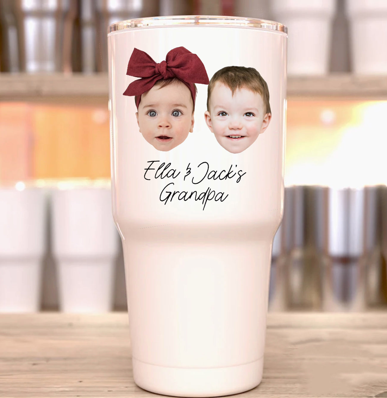 Two Baby Face Large Tumbler, Personalized Photo Gift, Custom Baby Face Large Tumbler, Custom Grandchild Large Tumbler, Father’S Day Custom Large Tumbler, Photo Large Tumbler, Custom Baby Large Tumbler