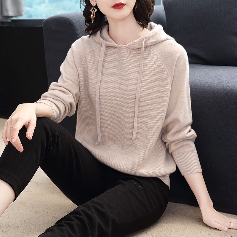 Sweater Women’s Loose Outer Sweater 2022 New Winter Autumn Chunky Knitted Tops Solid Long Sleeve Pullover Hooded Clothes 23913 alx