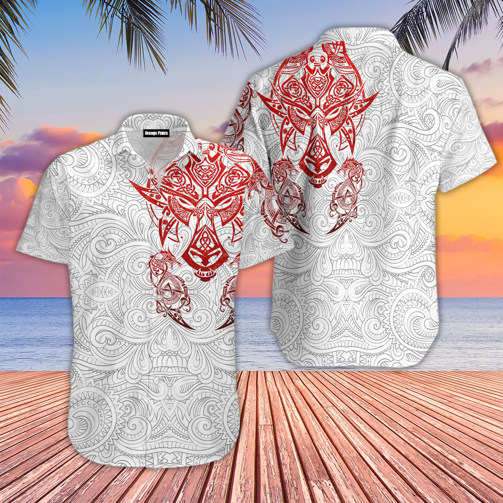 Red And White Viking Tattoo Dragon Hawaii Shirt For Men Women Ha82708