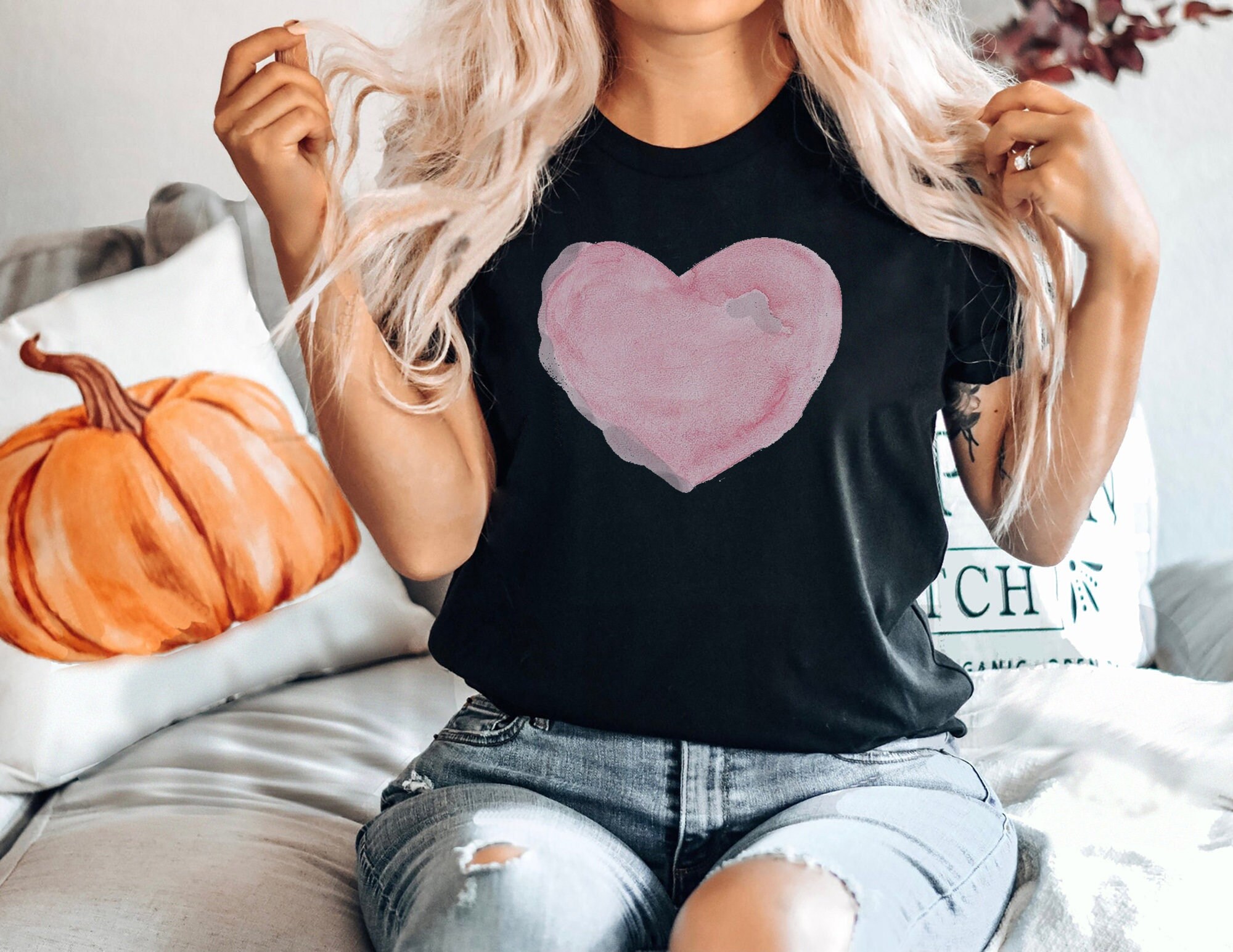 Pink Watercolor Heart Valentine’s Day Shirt, Watercolor Heart Women’s TShirt, Valentine Heart Shirt, Cute Heart Shirt, Valentine’s Day Shirt