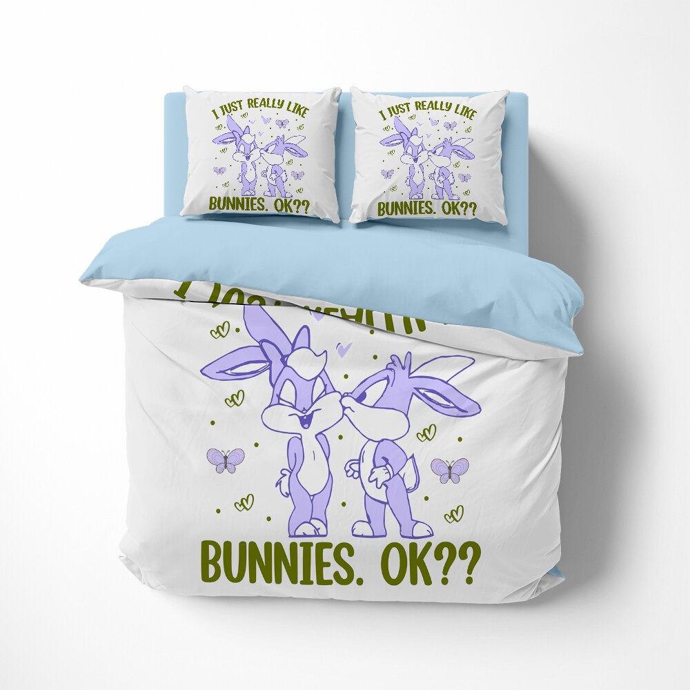 Linens Cartoon Rabbit Bedding Set Twin Queen King Euro Bed Linen /Duvet Cover Set 2Bedrooms Lovely Bed Set Steel