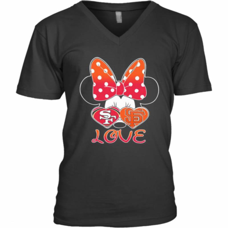 Minnie Mouse Love San Francisco 49Ers And San Francisco Giants Heart V-Neck T-Shirt