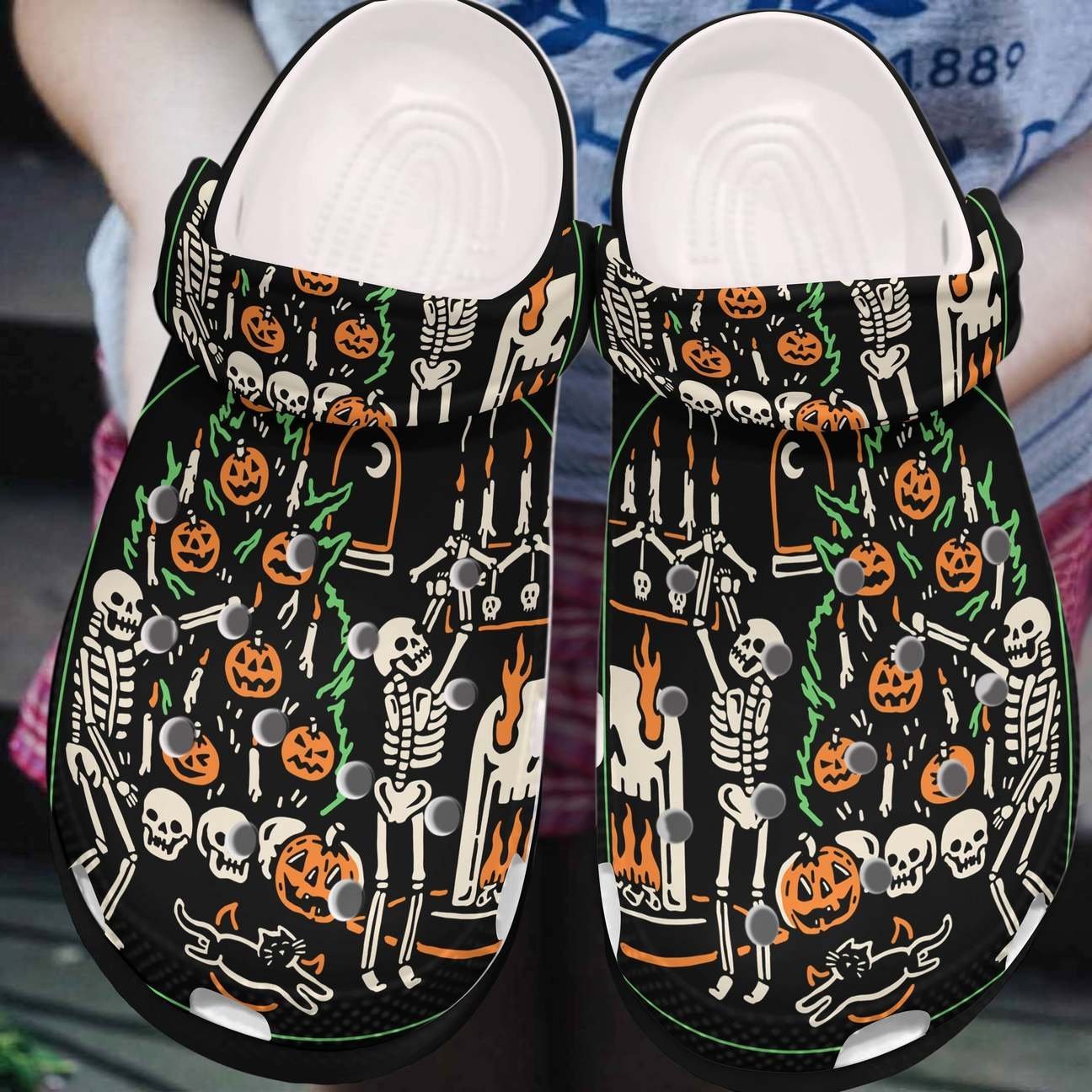 Skull Personalized Clog, Custom Name, Text, Color, Number Fashion Style For Women, Men, Kid, Print 3D Halloween Skull 2