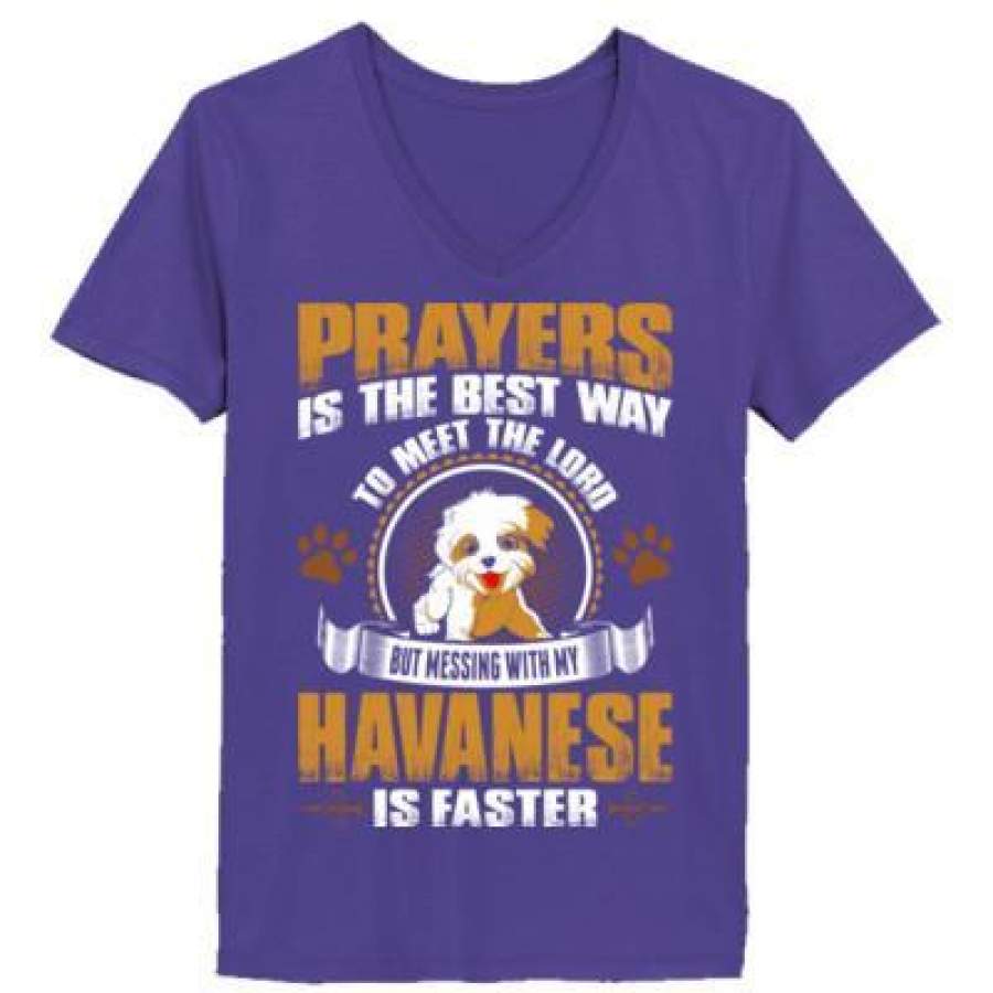 AGR Prayers Is The Best Way To Meet The Lord But Messing With My Havanese Is Faster – Ladies’ V-Neck T-Shirt