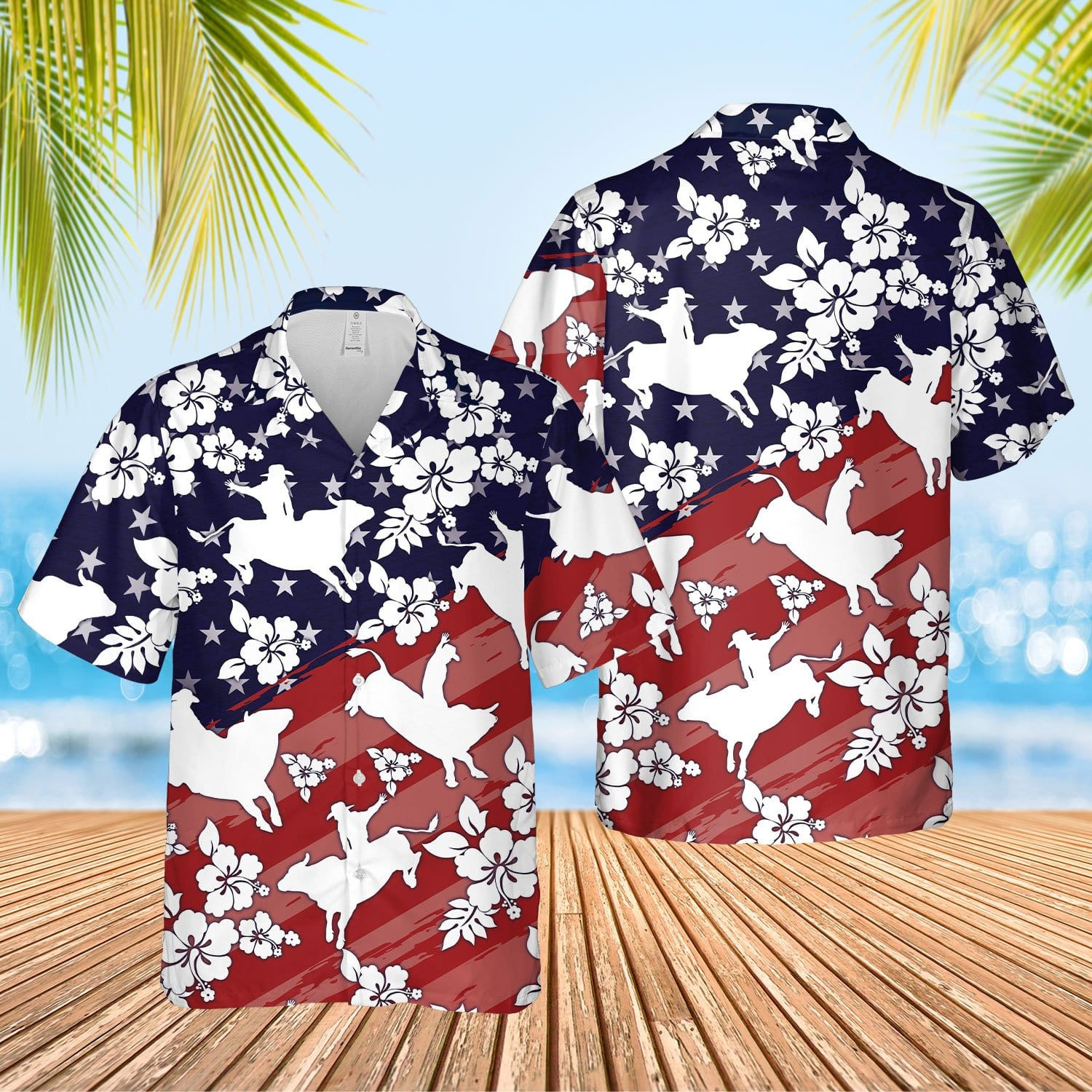 Hawaii Aloha Shirts Bull Riding Navy And Red Ha9265