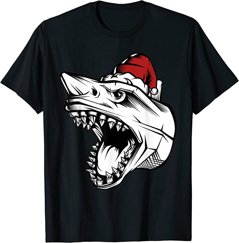 Christmas Elfs Shark Jaw Santa Having Fun Celebrate T-Shirt