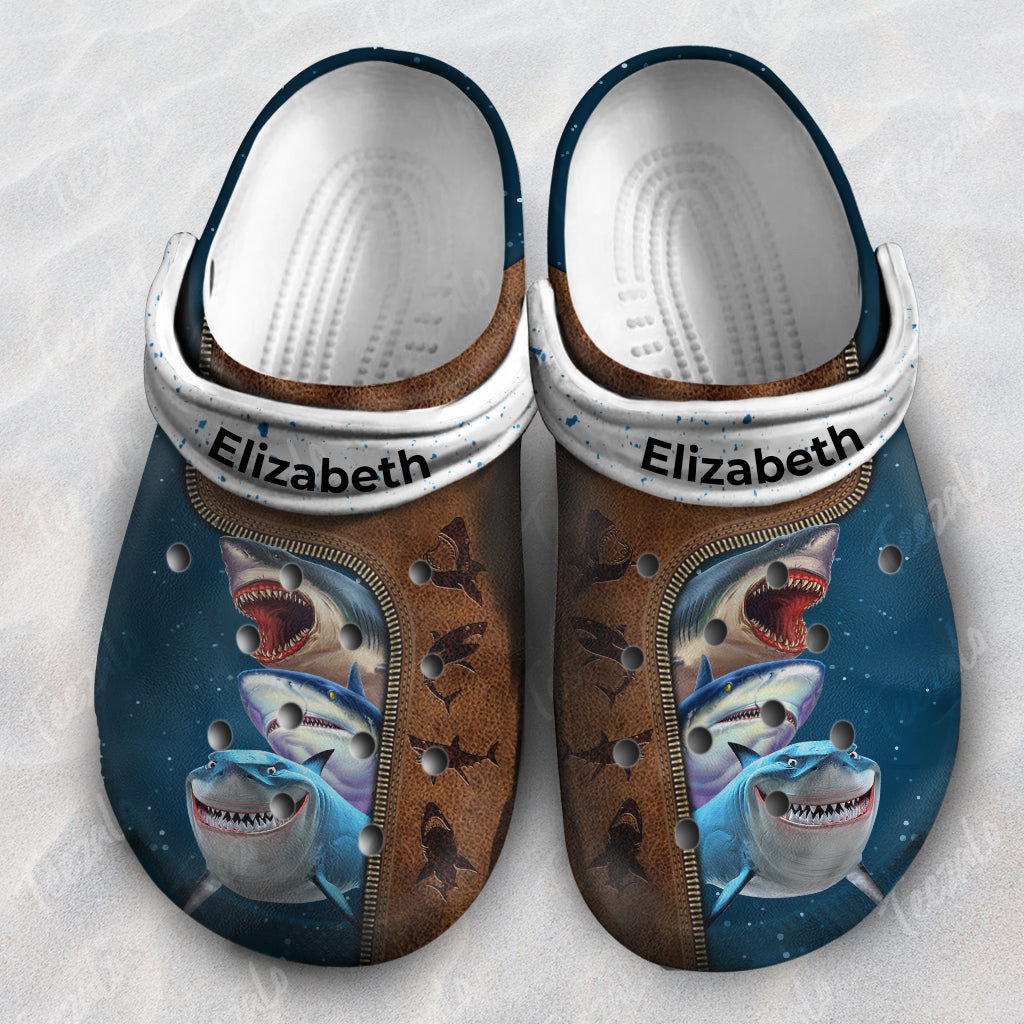 Shark Leather Pattern Personalized Clogs Shoes With Your Name