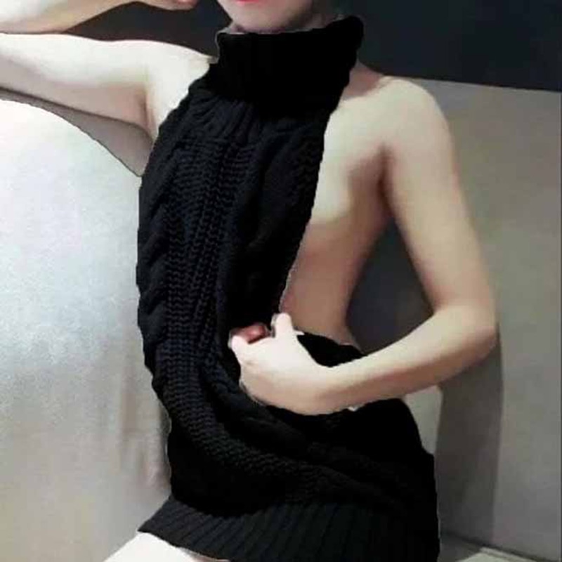 Women Sweaters And Pullovers Turtleneck Sleeveless Long Virgin Killer Sweater Japanes Knitted Sexy backless HOT SALE alx