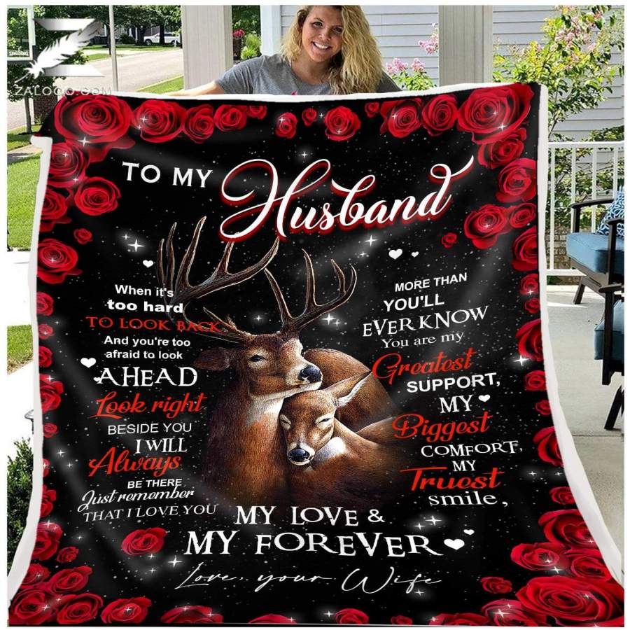 Zalooo – Custom Fleece Blanket – To My Husband – DEER – My Love My Forever