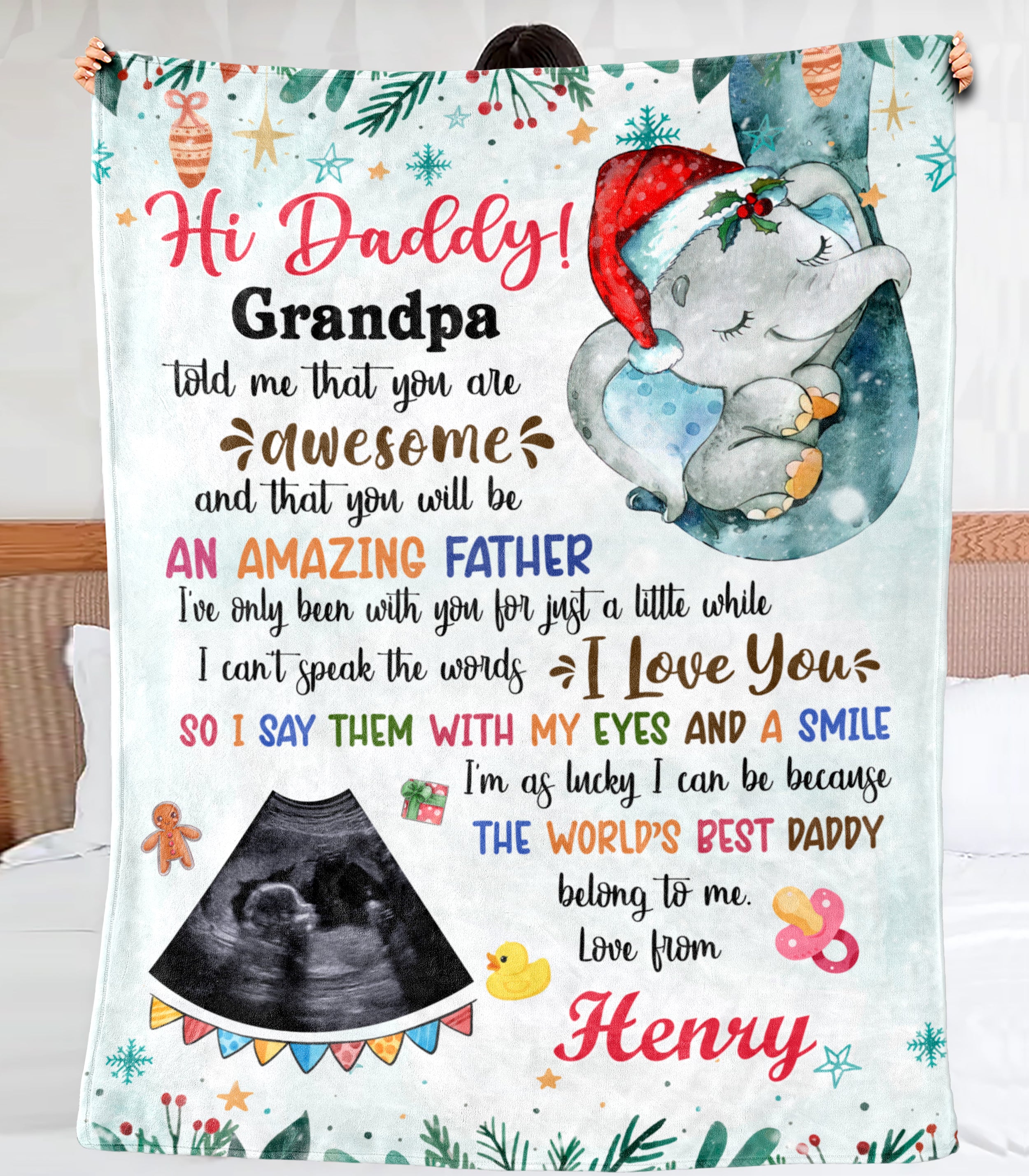 Personalized Blanket For New Dad From Baby You Are Awesome Elephant Sonogram Custom Name & Photo First Christmas Gifts