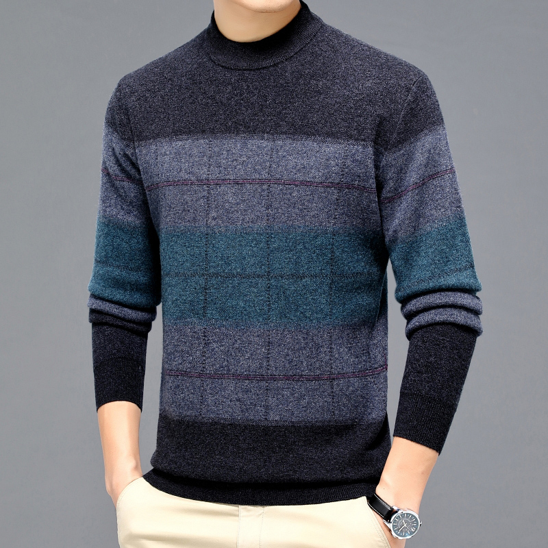 Cashmere Sweater Men’s 100% Pure Wool Winter Thickened Jumper Men’s Half-High Collar Knitted Sweater alx