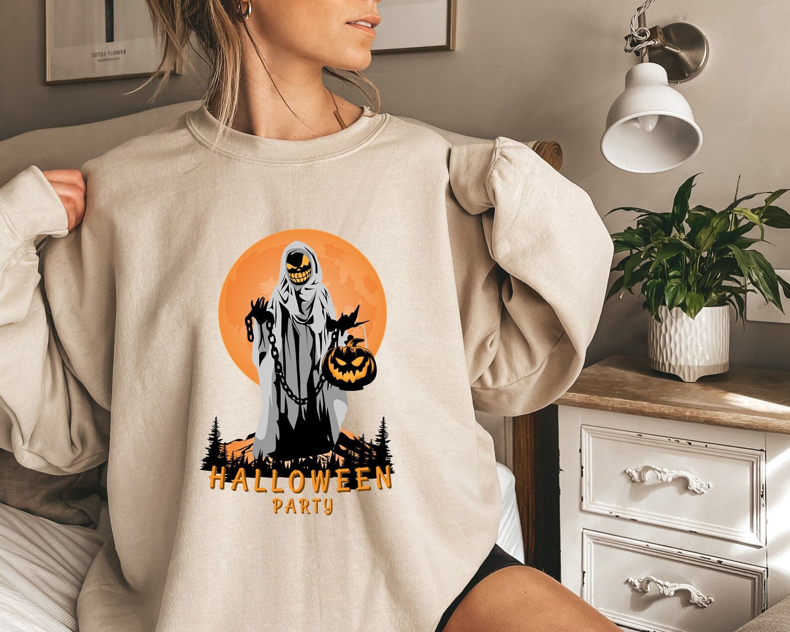 Halloween Party 2D Crewneck Sweatshirt All Over Print Sweatshirt For Women Sweatshirt For Men