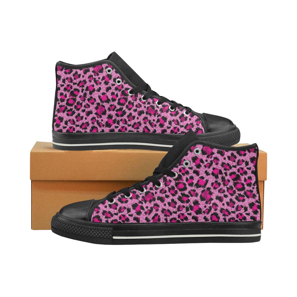 Pink Leopard Skin texture Pattern Men’s High Top Shoes Black