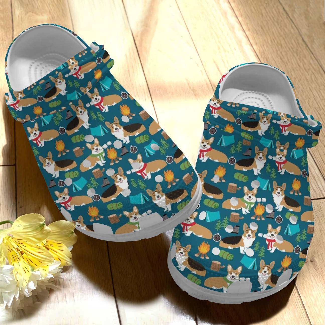 Camping Personalized Clog, Custom Name, Text Corgi Camping, Fashion Style For Women, Men, Kid, Print 3D