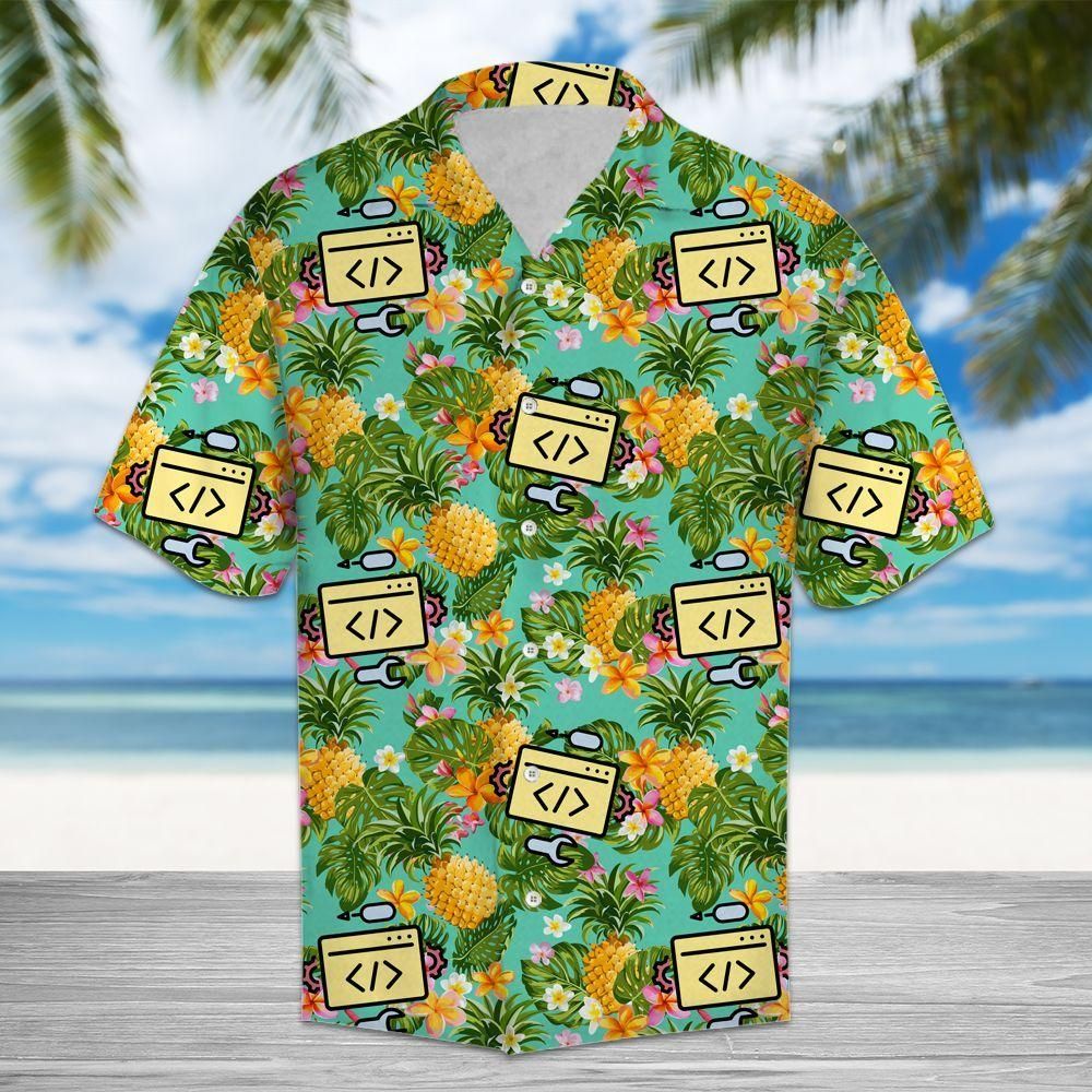 Tropical Pineapple Software Developer Aloha Hawaiian Shirt Colorful Short Sleeve Summer Beach Casual Shirt For Men And Women