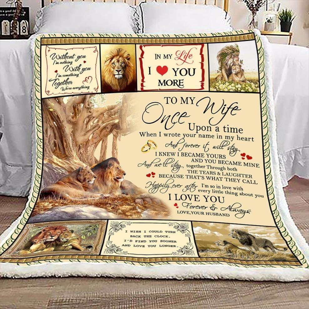 To My Wife Happily Ever After Love Your Husband Lion Fleece Blanket