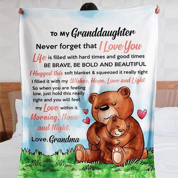 To My Granddaughter Fleece Blanket, Gift For Granddaughter From Grandma Bear Blanket, Personalized Birthday Gift For Granddaughter