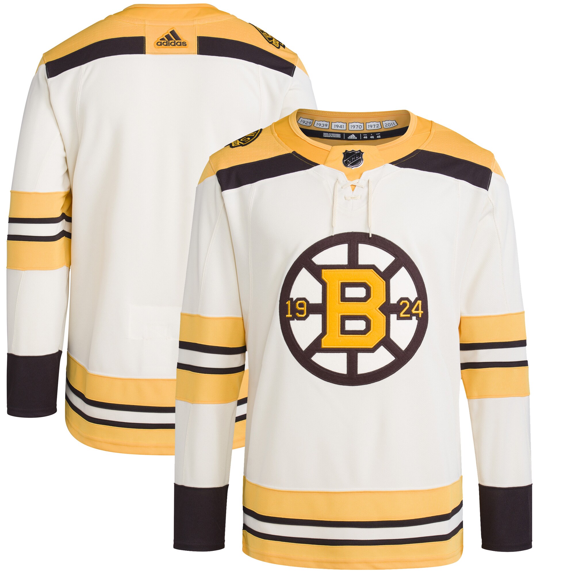 Men's Boston Bruins adidas Cream 100th Anniversary Primegreen Authentic Jersey