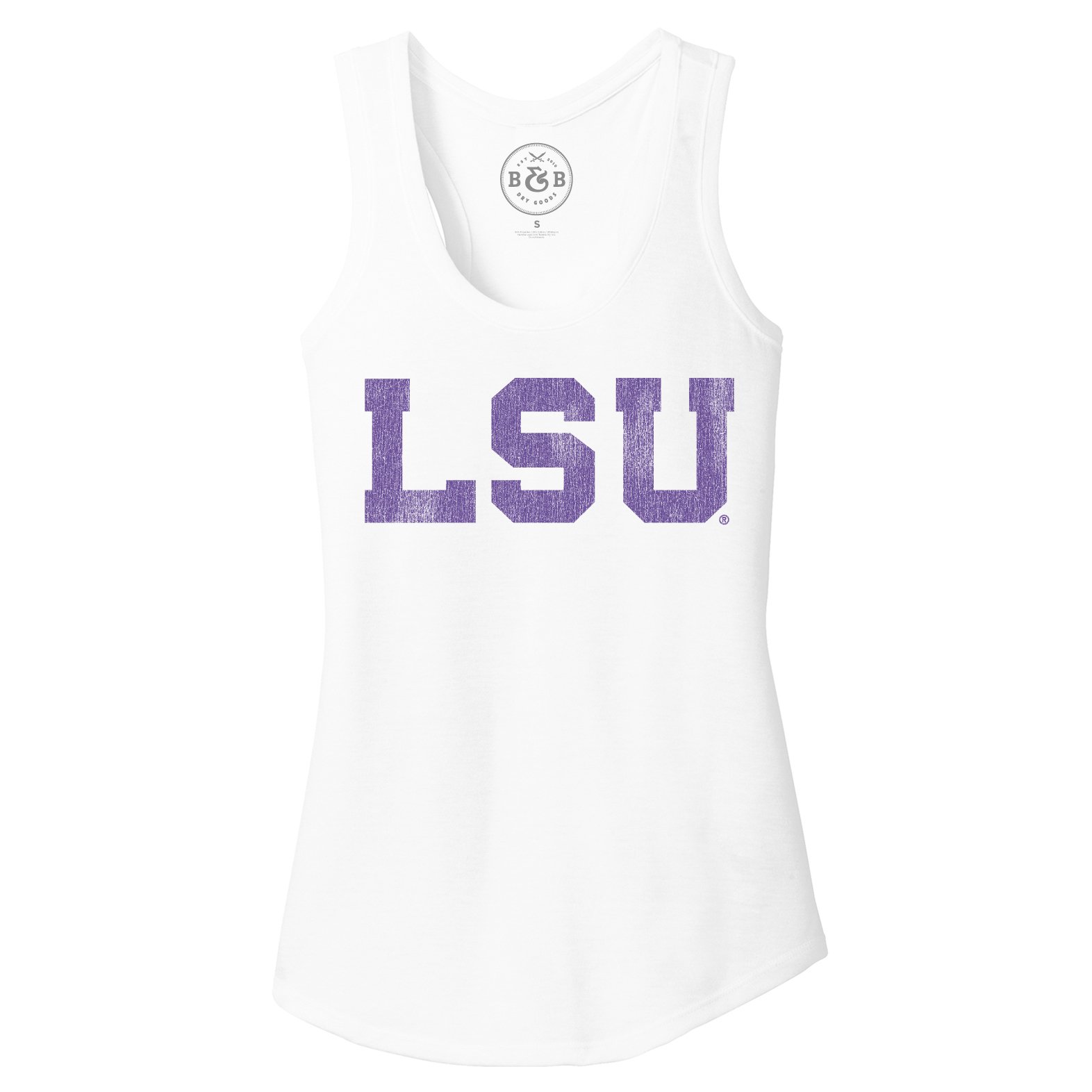 B&B Dry Goods LSU Tigers Athletic Block Racerback Tank – White