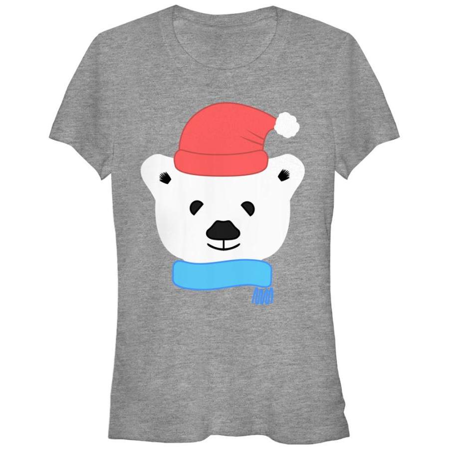 Lost Gods Junior’s Christmas Polar Bear  T Shirt Athletic Heather