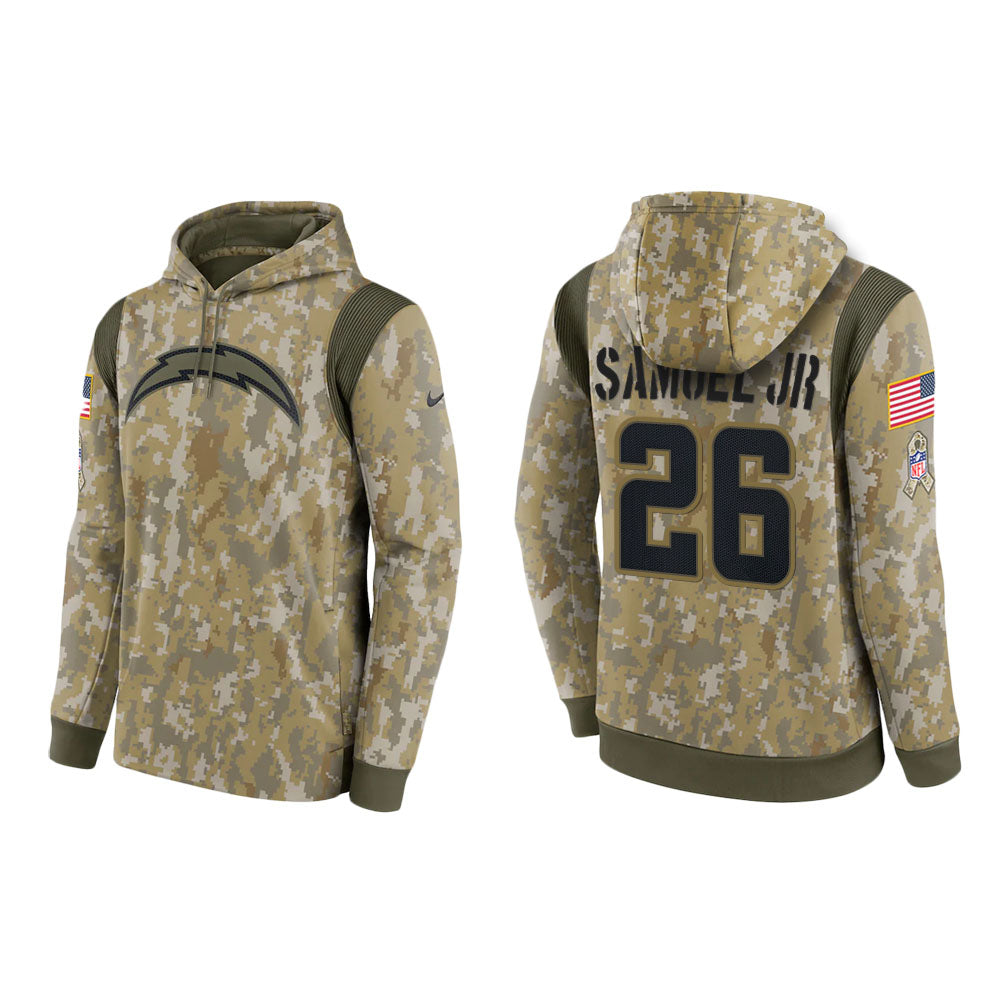 Asante Samuel Jr. Los Angeles Chargers Camo 2021 Salute To Service Veterans Day Therma Pullover Hoodie