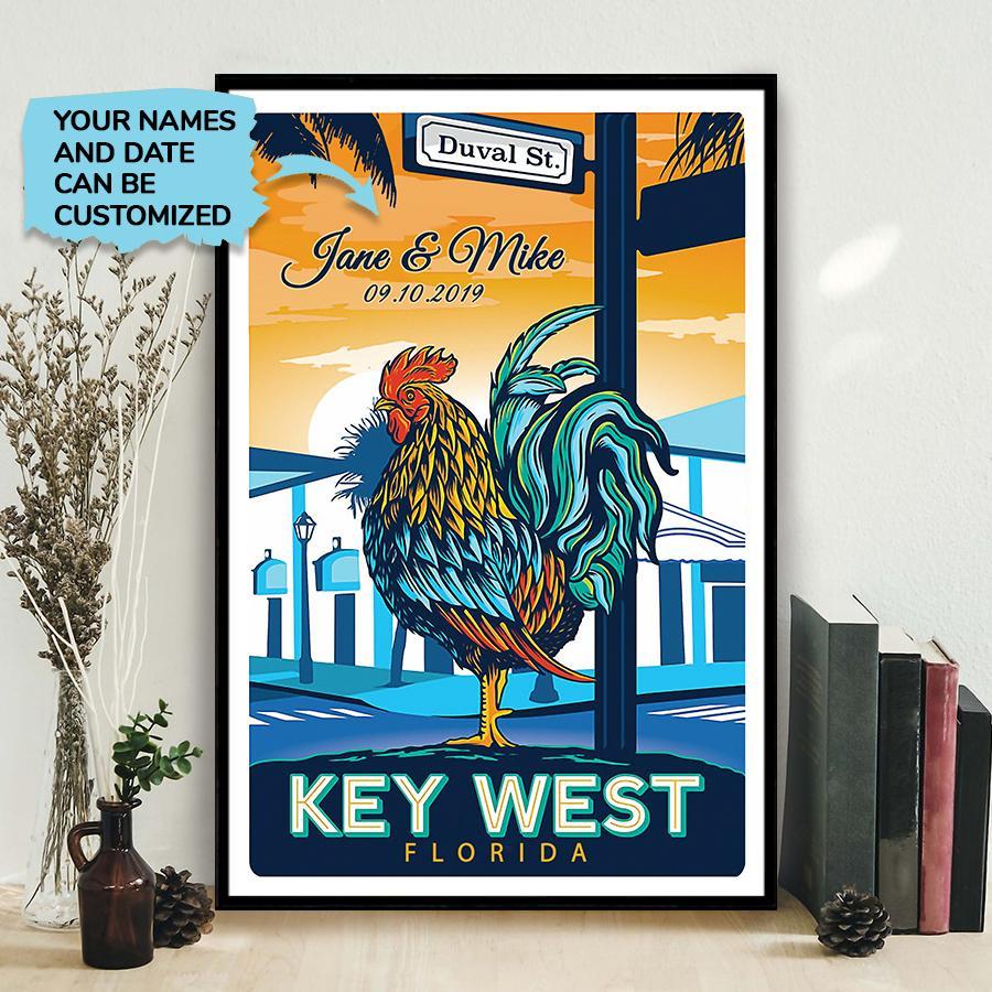 Aeticon Gifts Personalized Canvas Vintage Travel Key West Rooster Mom Dad Gift Home Decor