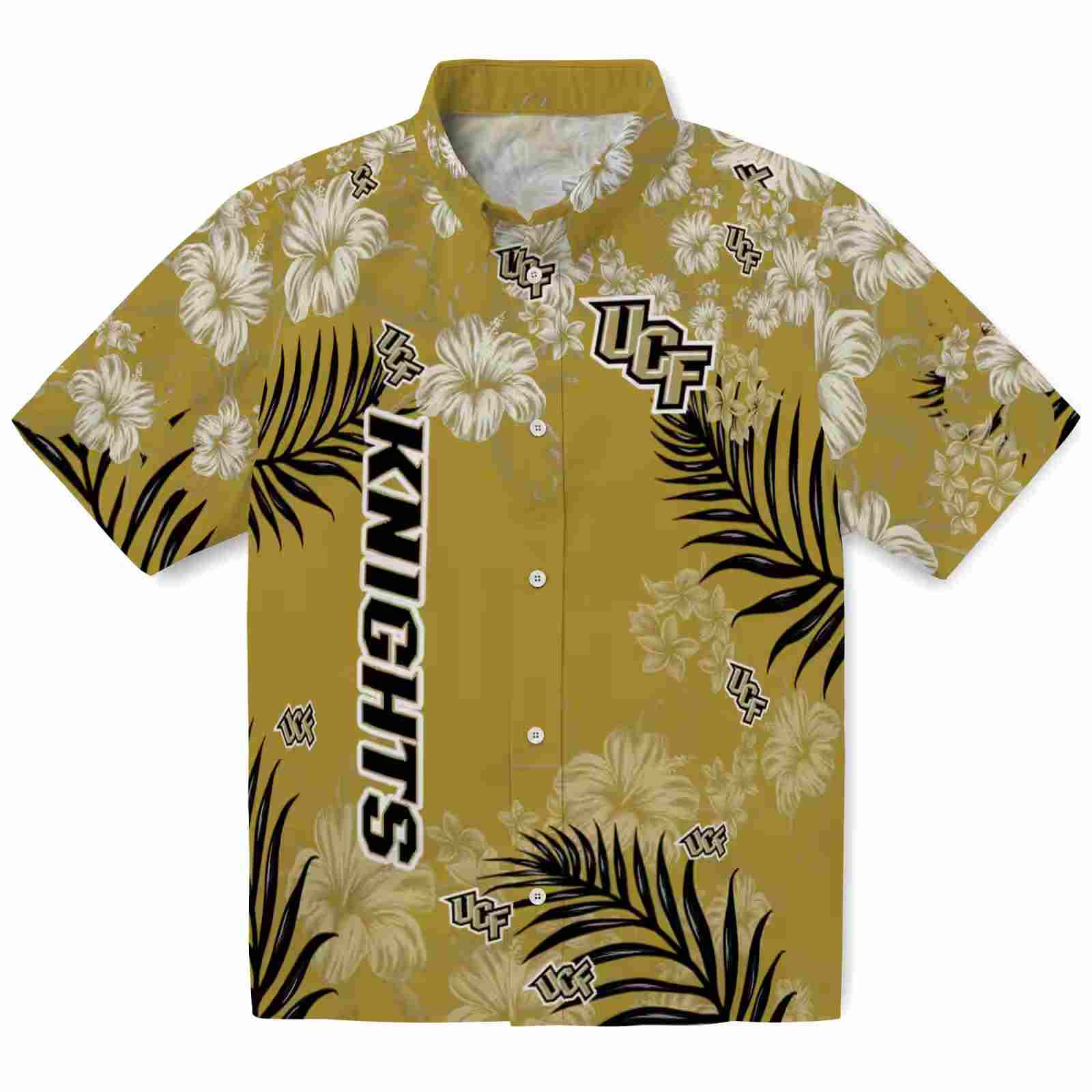 Ucf Knights Hibiscus Print Gold Hawaiian Shirt