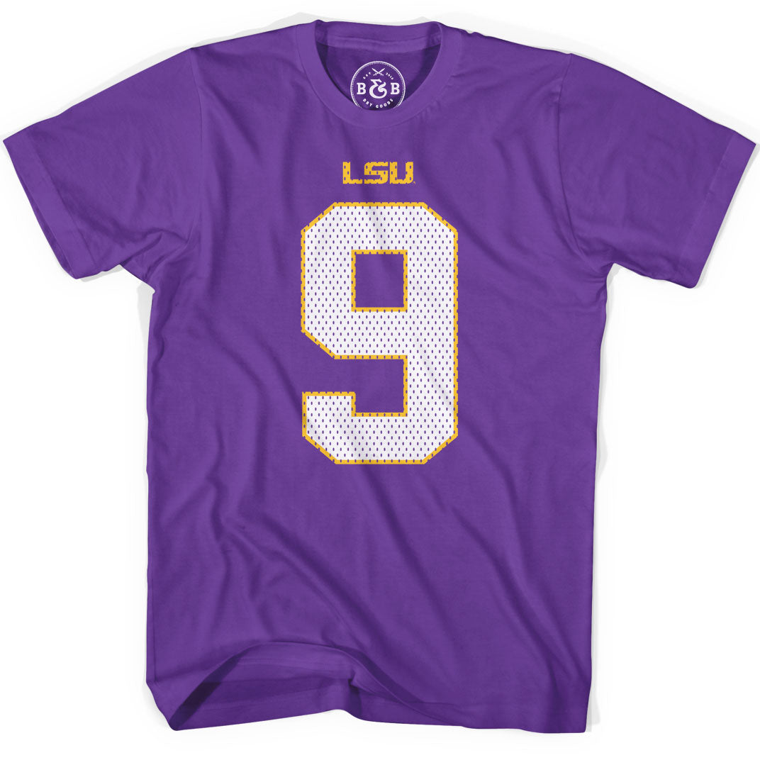 B&B Dry Goods LSU Tigers #9 Football Jersey T-Shirt – Purple