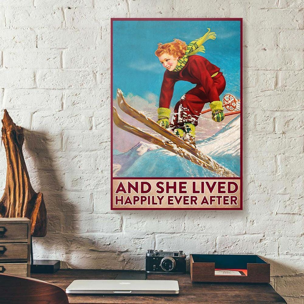 Canvas Prints And She Lived Happily Ever After Skiing Vertical Canvas Wall Art Glamorous Living Room Bedroom Bathroom Home Decoration