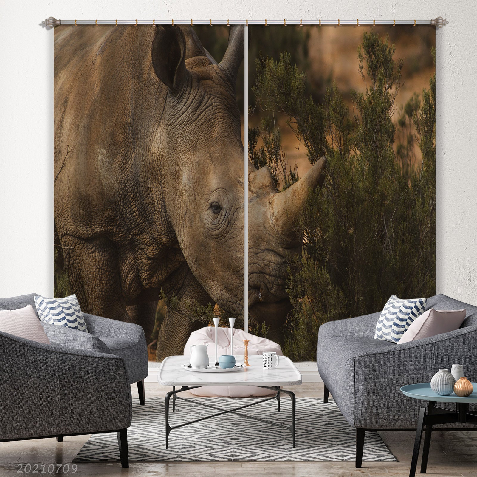 3D Animal Rhino Curtains And Drapes Lqh 45