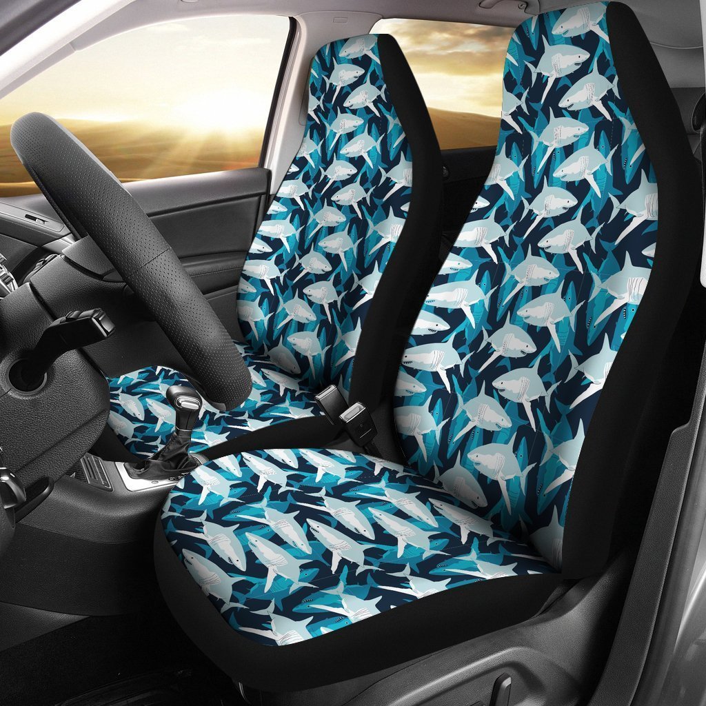 Circling Shark Pattern Print Seat Cover Car Seat Covers Set 2 Pc, Car Accessories Car Mats