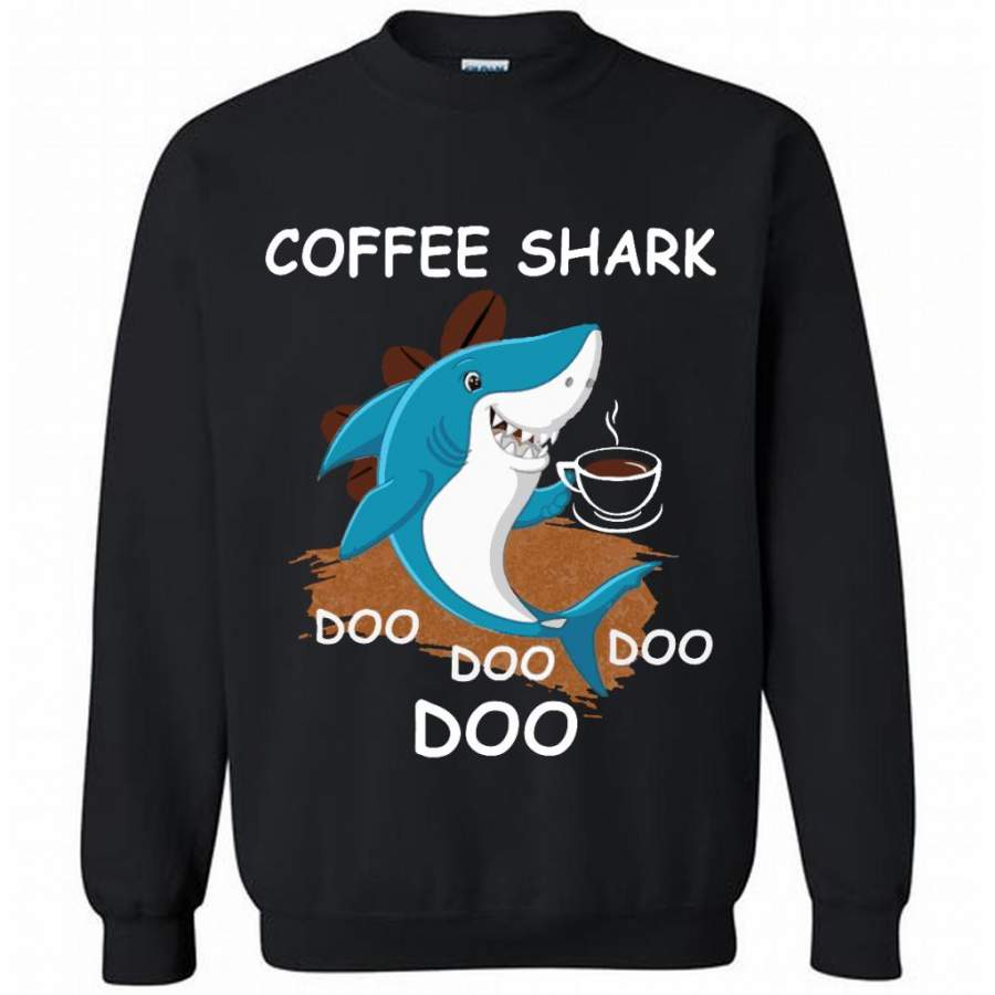 Coffee Shark Doo Doo Doo Doo – Gildan Crewneck Sweatshirt