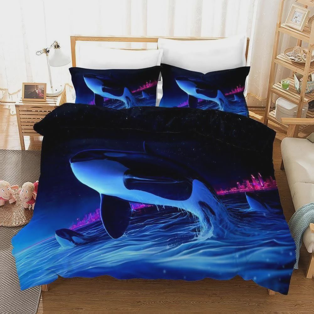 3D Blue Sea Dolphin Cotton Bed Sheets Spread Comforter Duvet Cover Bedding Sets