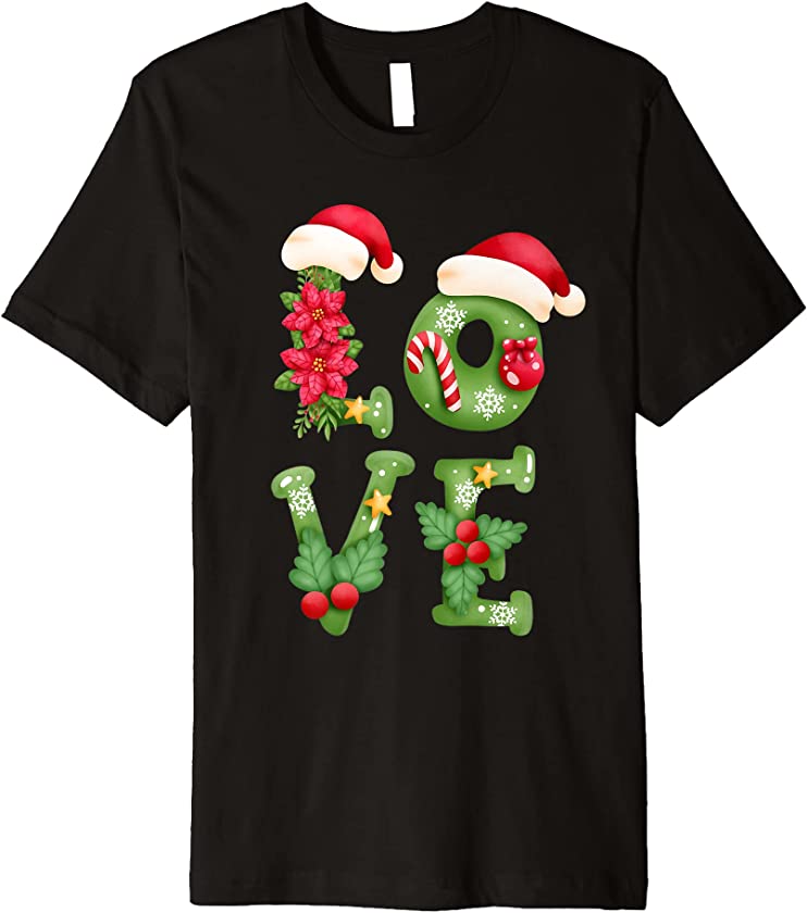 Love Christmas Candy Cane Santa Hat Letters Premium T-Shirt