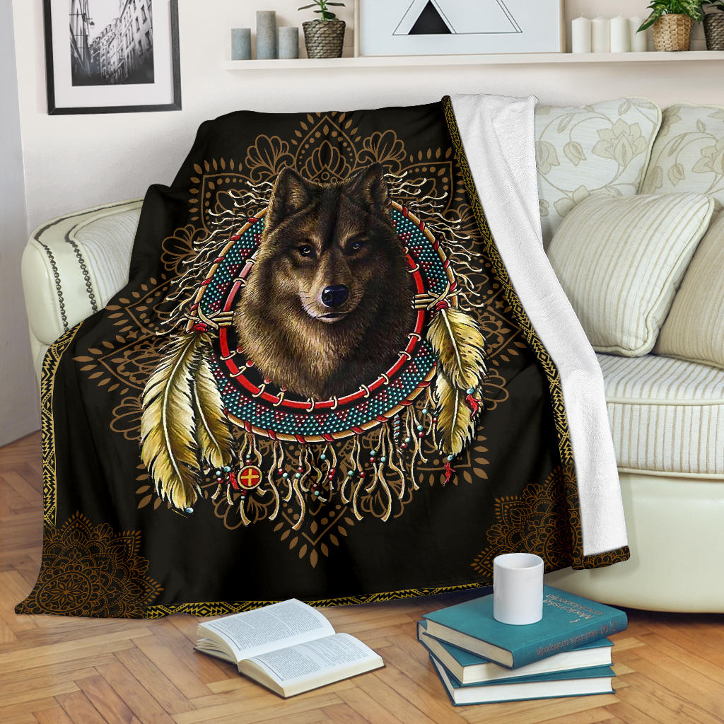 Wolf Warrior Dreamcatcher Native American Blanket Lt10