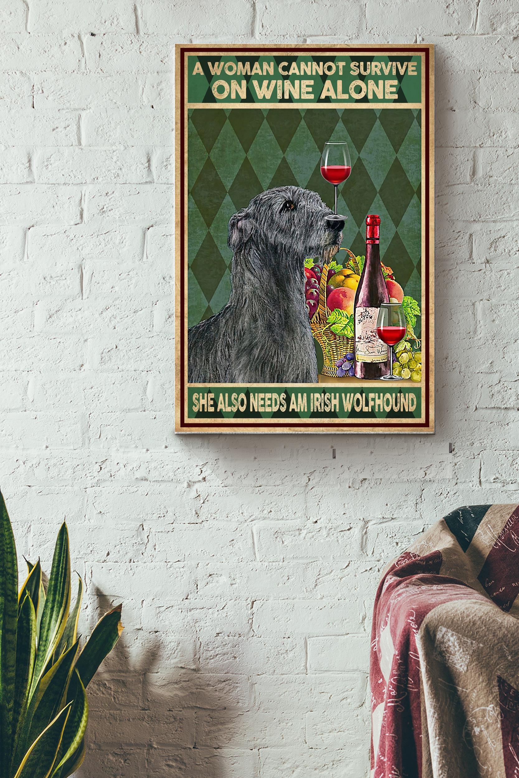 A Woman Cannot Survive On Wine Alone She Also Needs Am Irish Wolfhound Poster – Animals Wall Art – Gift For Dog Lovers Wine Addictors Home Decor Pub Decor Wrapped Canvas