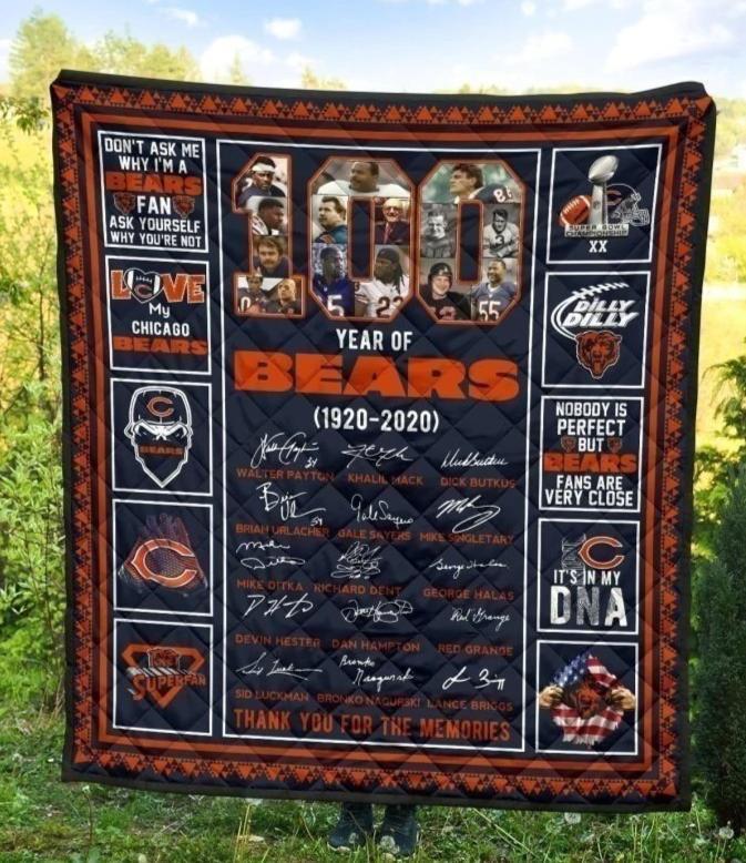 Chicago Bears 100Th Anniversary Quilt Blanket Fan Gift