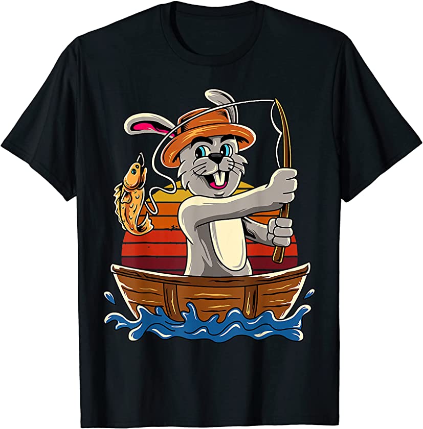 Rabbit Fisherman Bunny Fishing Fathers Day T-Shirt