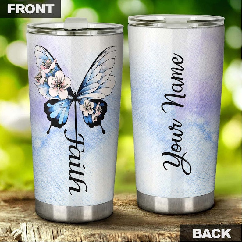 Butterfly Faith I Can Do All Things Christ Strengthen Me Personalized Tumbler-Birthday Christmas Gift For Jesus Lover Catholic Christians