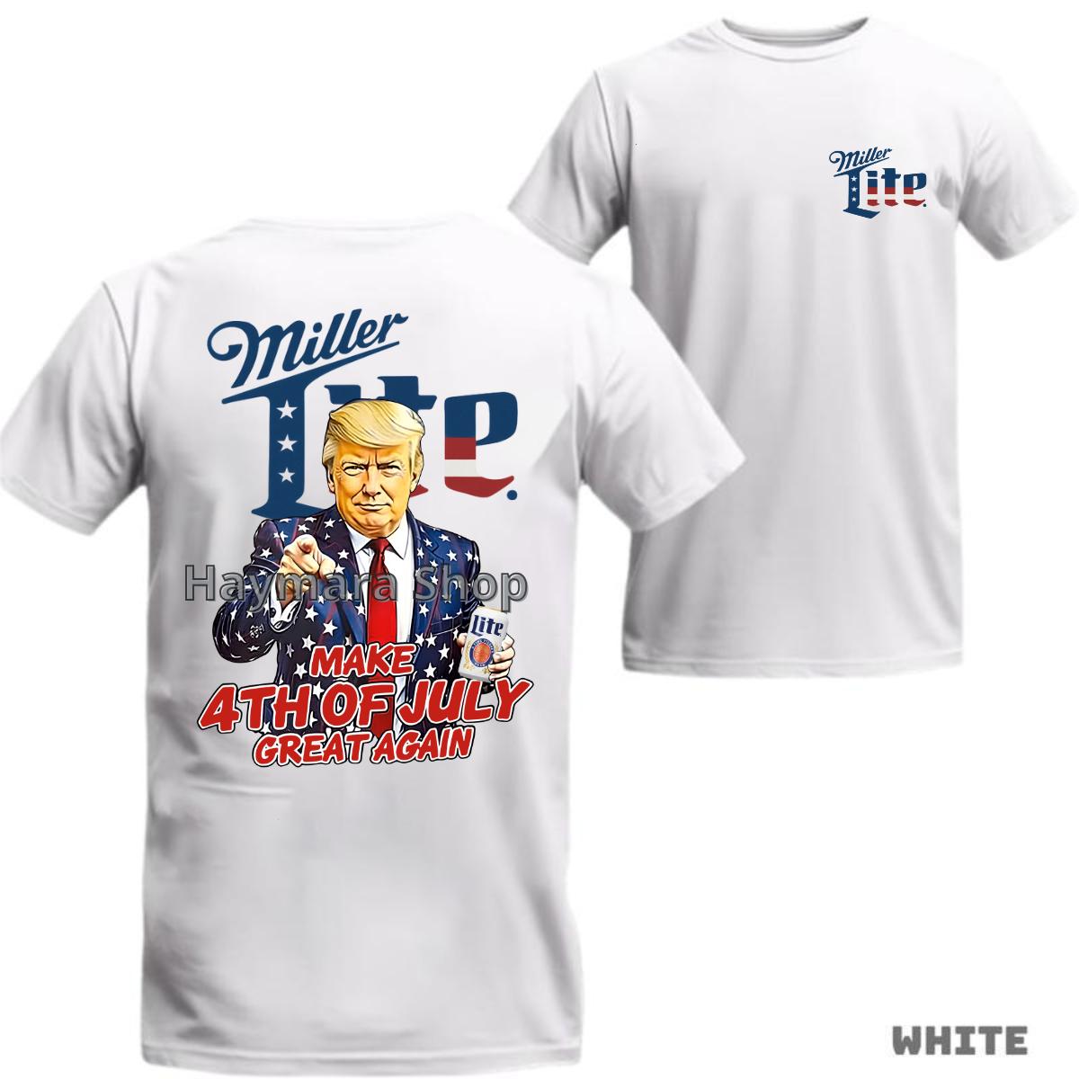 Trump Miller Lite T-Shirt, Make 4th of July Great Again Patriotic Graphic, Fun Beer Tee for Men & Women Independence Day Statement Top