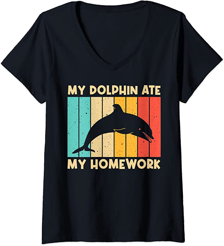 Womens Cool Dolphin For Kids Boys Dolphins Beluga Whale Sea Animal V-Neck T-Shirt