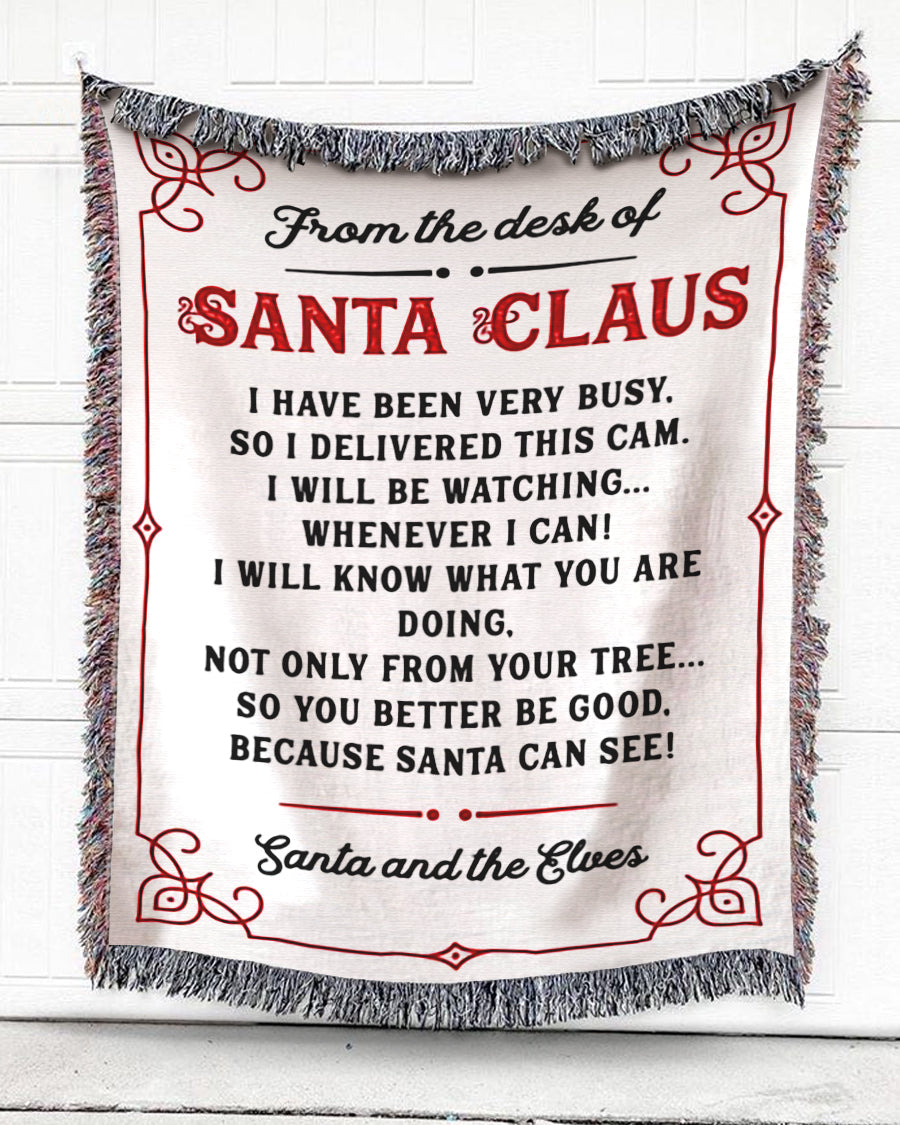 Woven Throw For Kids Christmas Gift, Santa Stationery – From Santa And The Elves, Cotton Blanket