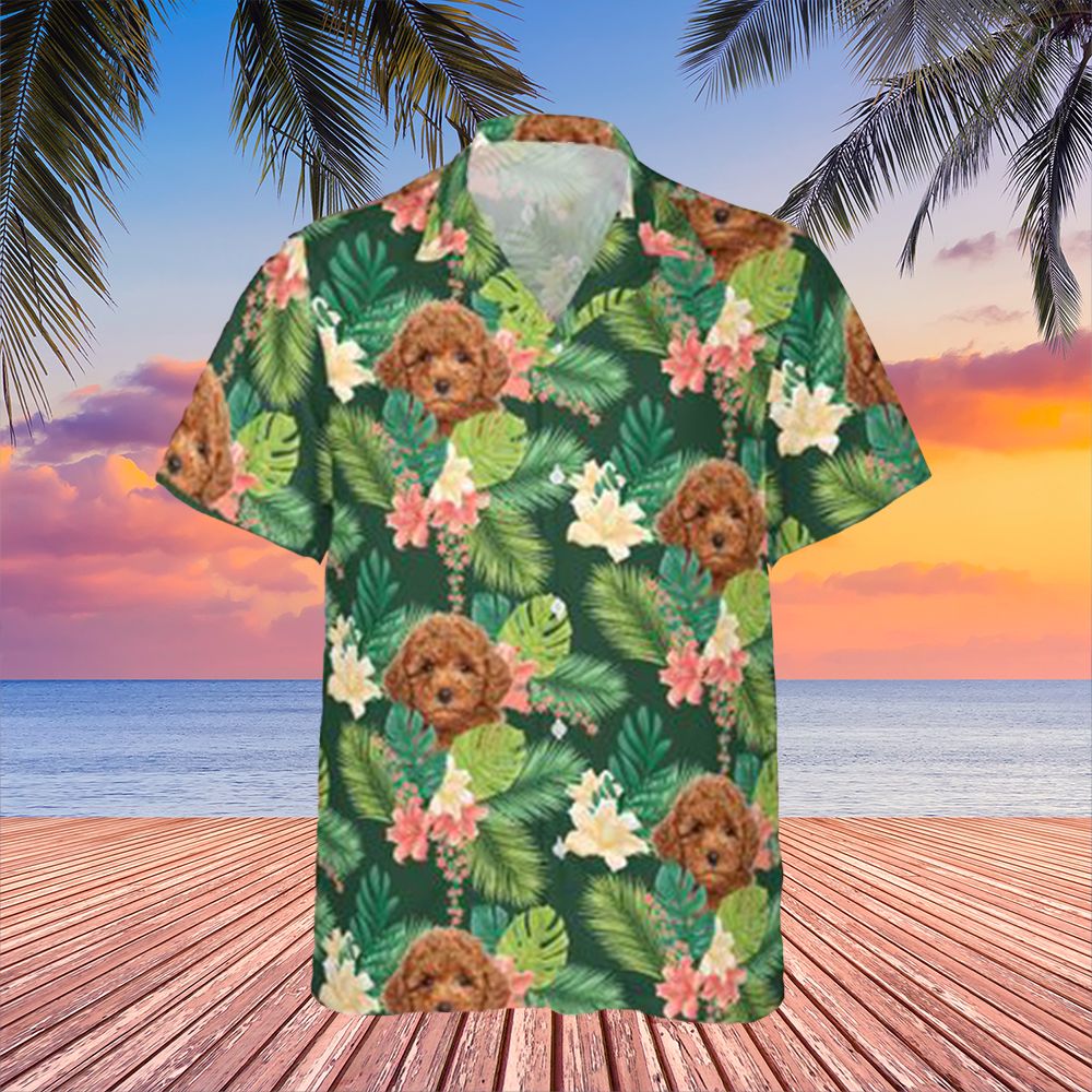 Poodle Tropical Print Hawaii Shirt Lily Floral Button Up Aloha Family Gift Ha99483