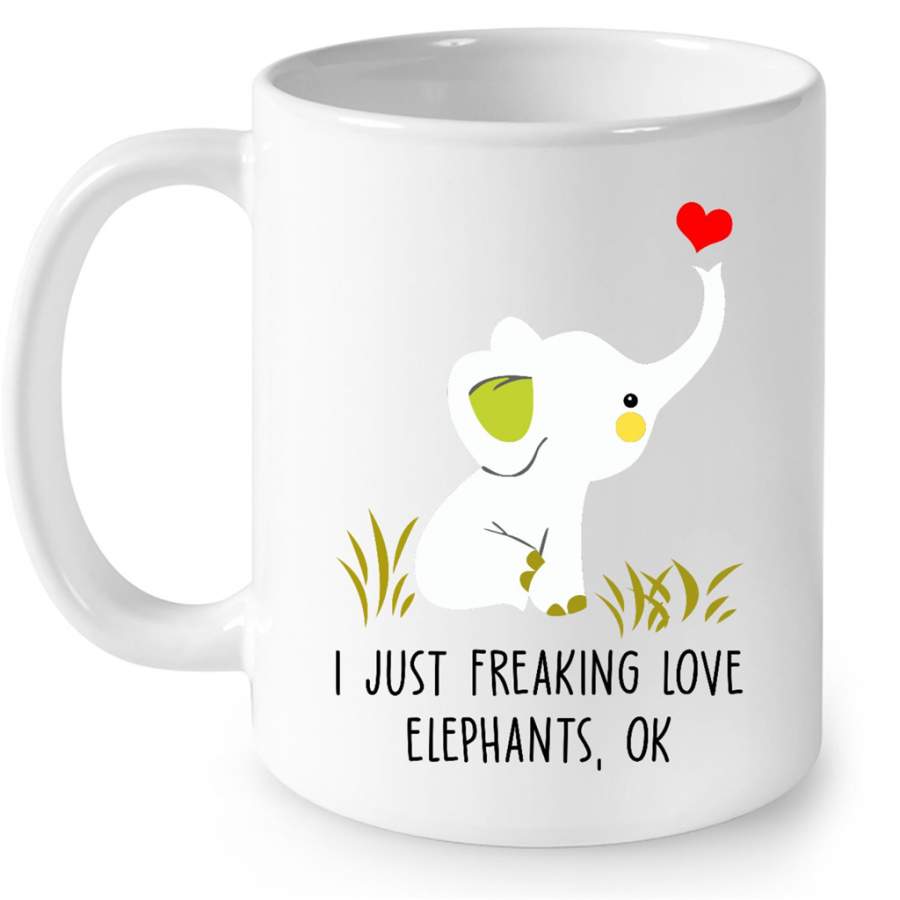 I Just Freaking Love Elephants, Ok – Full-Wrap Coffee White Mug